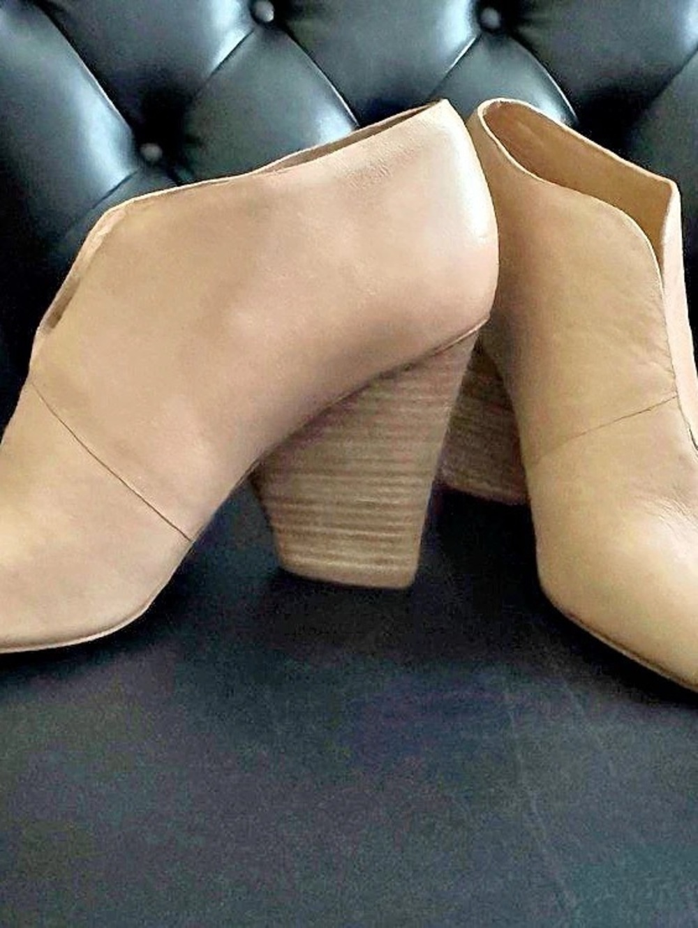 Vince Camuto Peep Toe Block Heel Booties in tan
